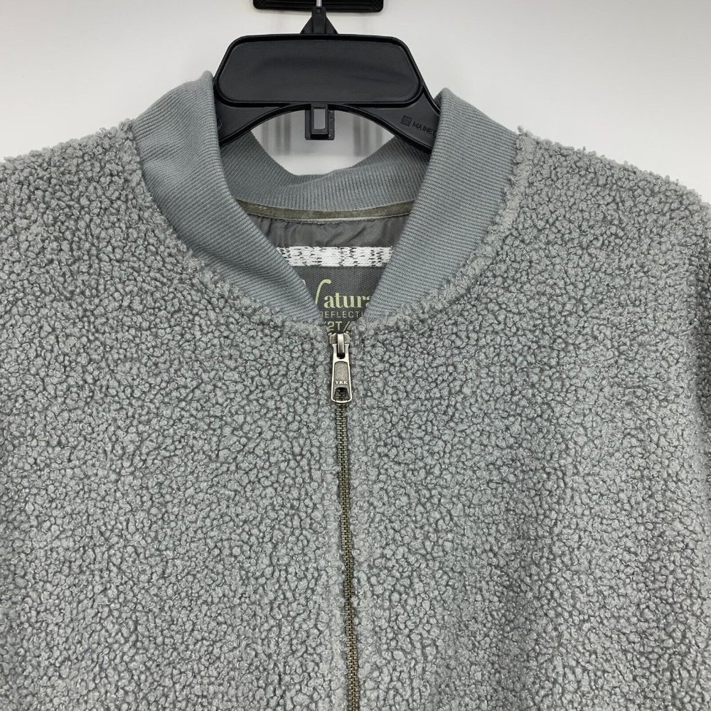 Natural Reflections Bomber Jacket Gray Sherpa Fleece Full Zip - Picture 3 of 9